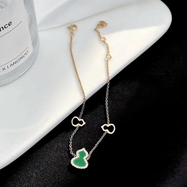 Luxury Women's Gourd Bracelet: Silver-Gilt, Mother-of-Pearl, Agate Jewelry, Unique Bangle, Handcrafted Design.