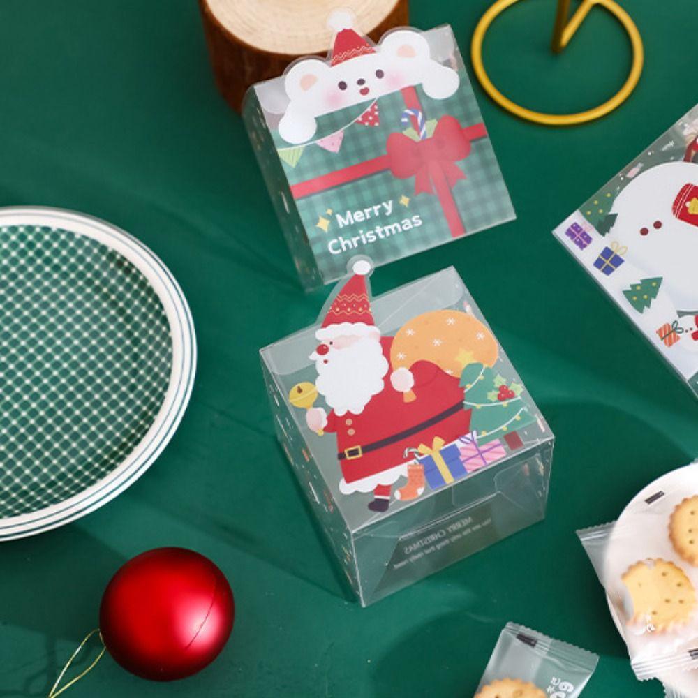 5Pcs Santa Claus Gifts Wrap Handbag Cartoon Christmas Tote Bags Xmas Decoration Clear PVC Bag  Candy