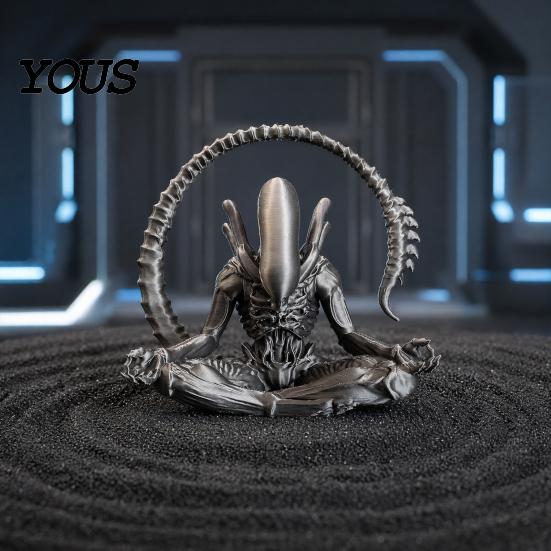 Unique Alien Gift Idea 3D Printed Figurine, Zen Meditation Alien-shaped Sculpture Desktop Ornament, Collectible Sculptures for Sci-fi Fans Toy