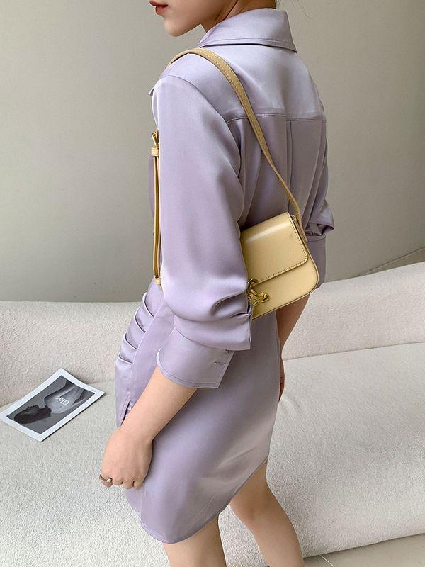 Anyan Purple Long Sleeved Shirt Dress Women's Spring New Collection Waist Cinching and Slimming Short Style Hip Hugging Skirt