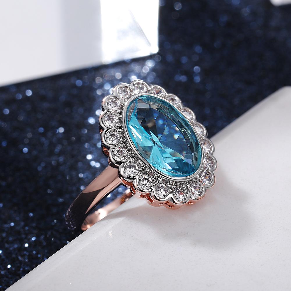Neue Brillante Zirkonia Frauen Hochzeit Zeremonie Party Finger Ringe Himmel Blau Stein Sonnenblumen Design Weibliche Aussage Ringe