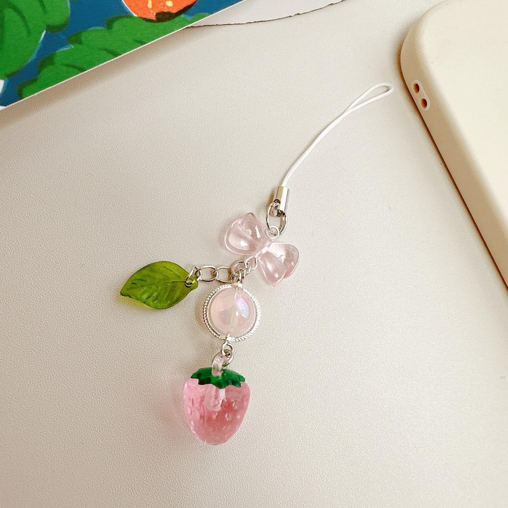 Cute Strawberry and Leaf Phone Lanyard Elegant Strawberry Leaf Designed Phone Strap Unique Phone Chain Charm for Women