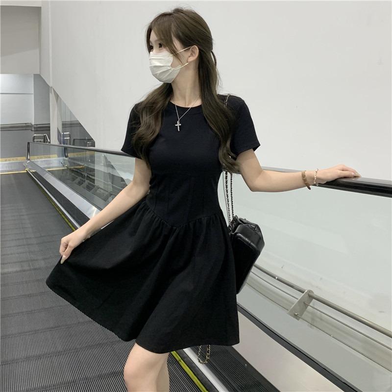 Little black dress fish bone pinched waist woman super hot summer small short skirt skirt hot girl premium dress