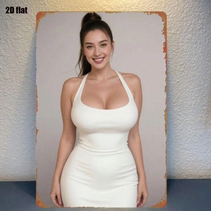 

Vintage Women Fashion Dress Art, Metal Wall Poster Bright Color for Bedroom