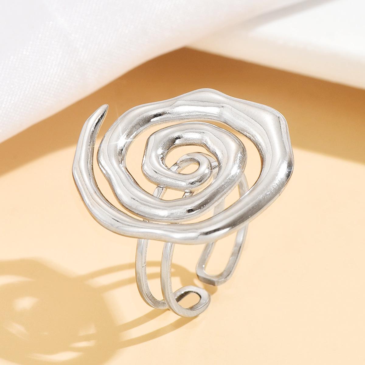 Fashionable Stainless Steel Personalized Hollow Spiral Ring - Retro Open Design for Women