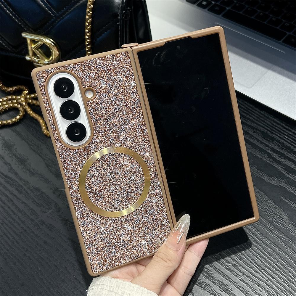 Luxury Bling Glitter Magnetic Phone Case For Samsung Z Fold 7 6 5 4 3 5G For Magsafe Wireless Charging Protective Back Cover