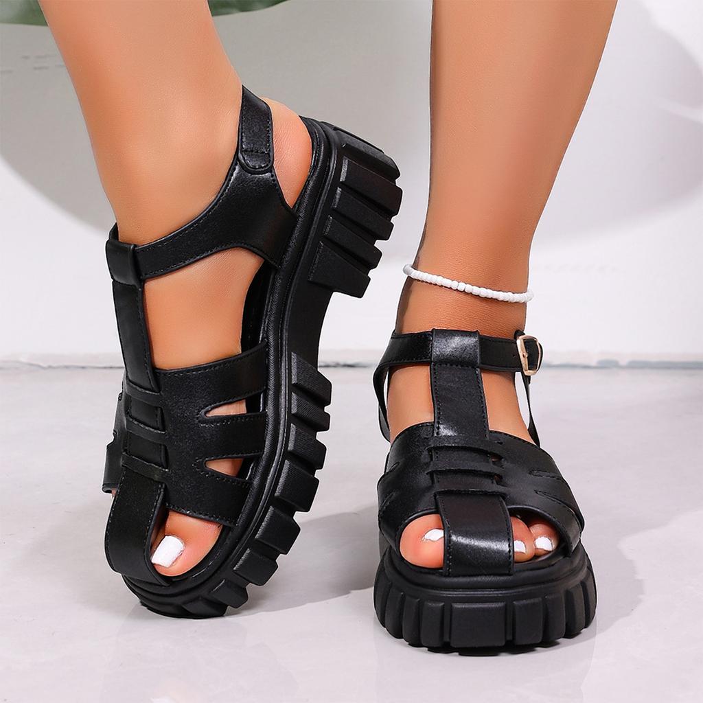 Womens Braided Open Toe Retro Chunky Platform Back Strap Roman Sandals with Adjustable Buckle Closure and Thick Sole