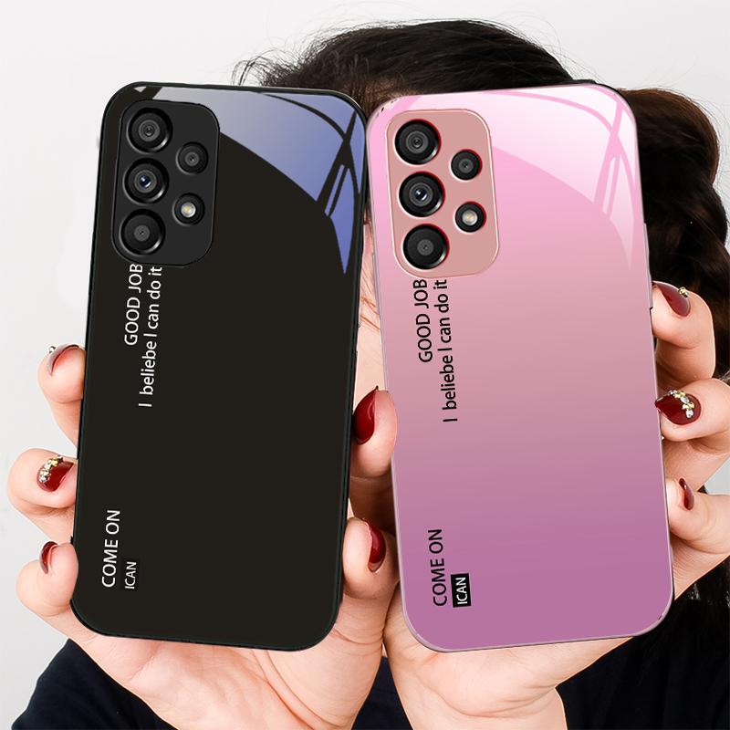 Gradient solid color For Samsung Galaxy S23 U ltra 24 Plus S20 21 FE S25 Ultra A70 A72 73 51 52 53 Tempered Glass Phone Case