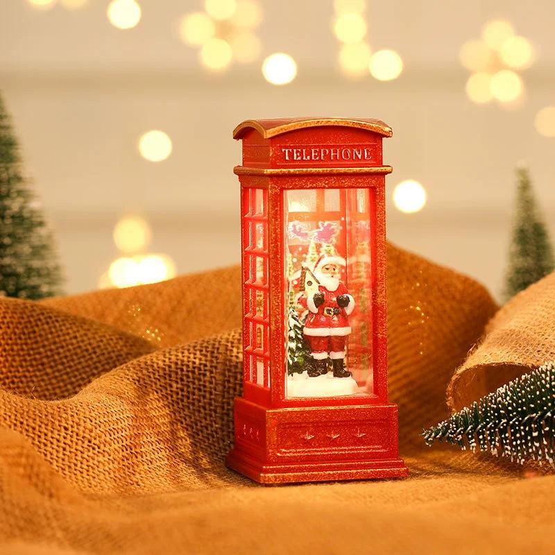 Vintage Christmas Telephone Booth Lantern With LED Flameless Candle Classic Vintage Style Santa Snowman Tree Ornament Gift
