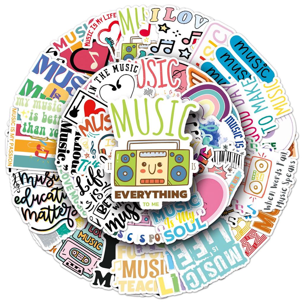 51 Waterproof Music Cartoon Stickers: Creative Graffiti Decals for Notebooks and Planners