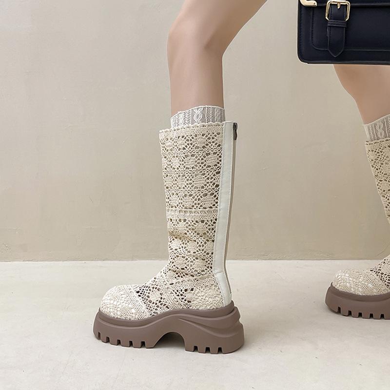 Hollow retro versatile thick-heeled thick-soled boots women's autumn fashion round-headed small thick-heeled high-heeled fashion boots