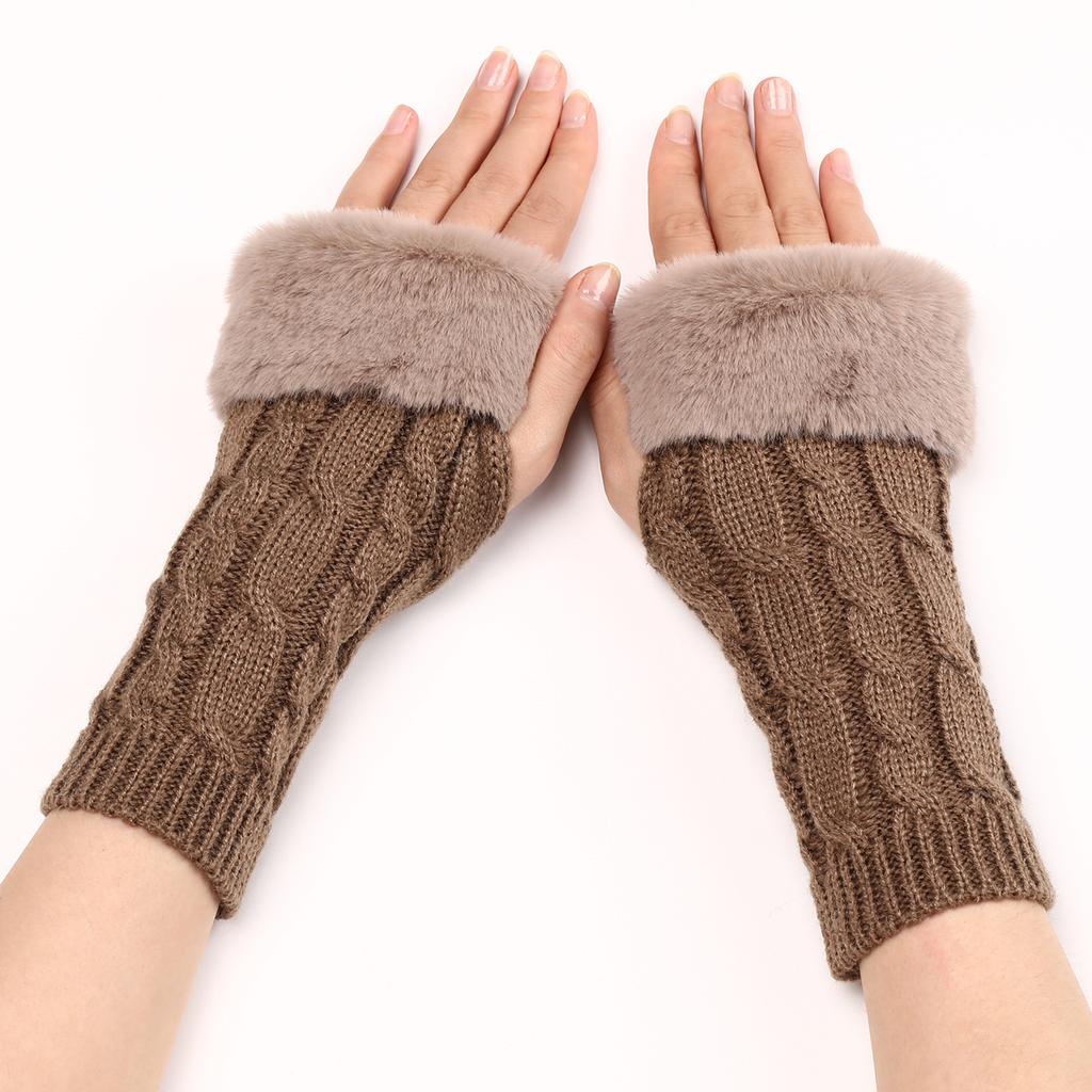Twist Turned Short Furry Gloves New Style Women's Autumn and Winter Knitted Arm Covers with Exposed Half Finger Woolen Warm Sleeves