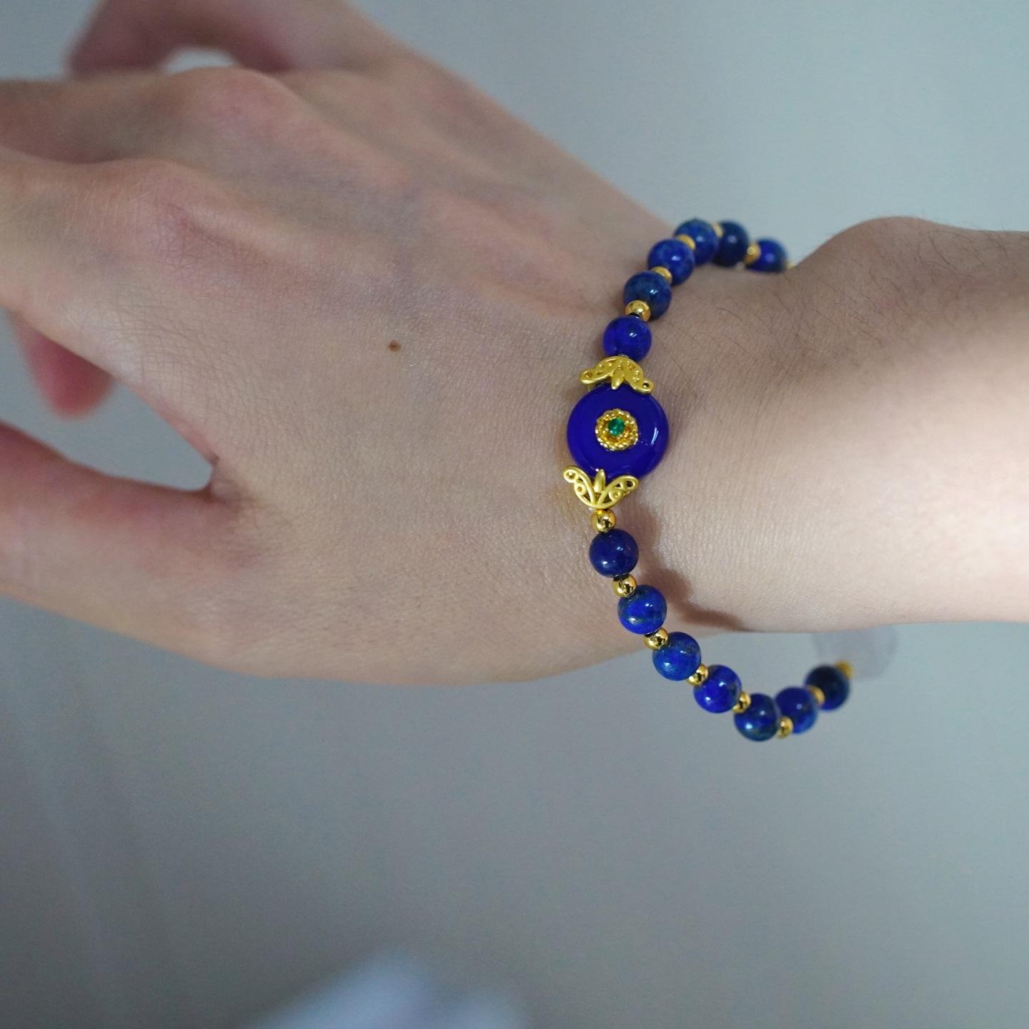 Light Luxury Retro Natural Lapis Lazuli White Crystal Design Bracelet Bracelet