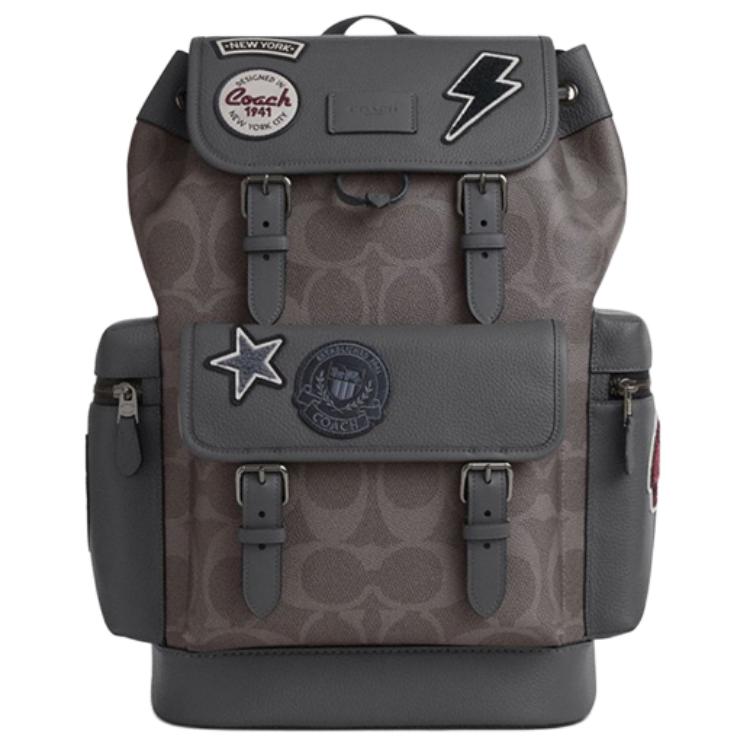 Coach Sprint 29 Monogram Patchwork Leather And Fabric Backpack Large Men Backpack Gray Copper CCG03-QBGRM