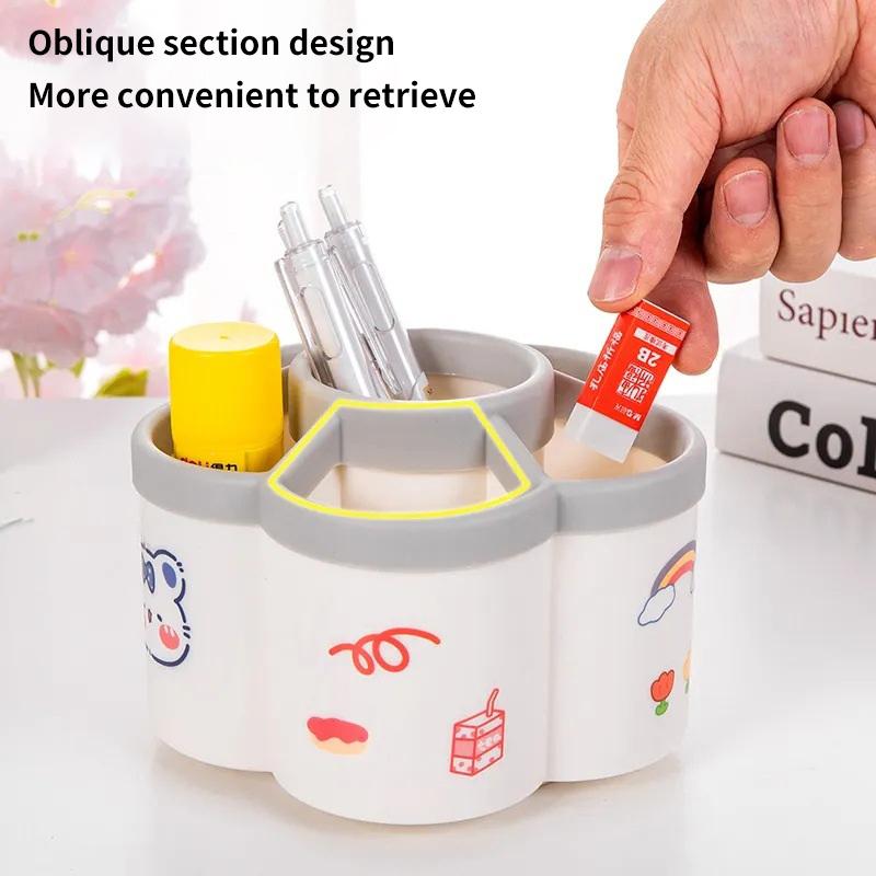 360° Rotating Pen Holder Large Capacity Cute Pencil Storage Box Desktop Organizer School Office Stationery