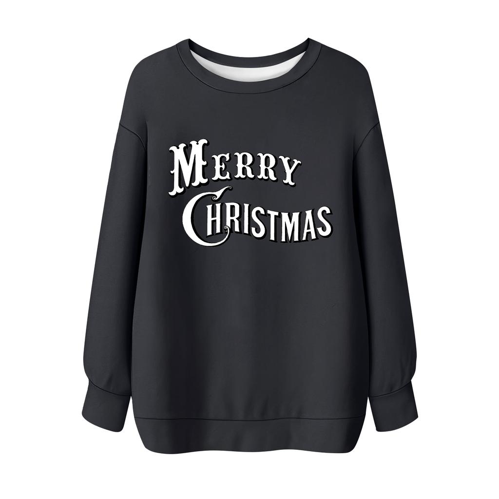 Ladies' Christmas Printed Round Neck Long Sleeved T-shirt Sweatshirt Top