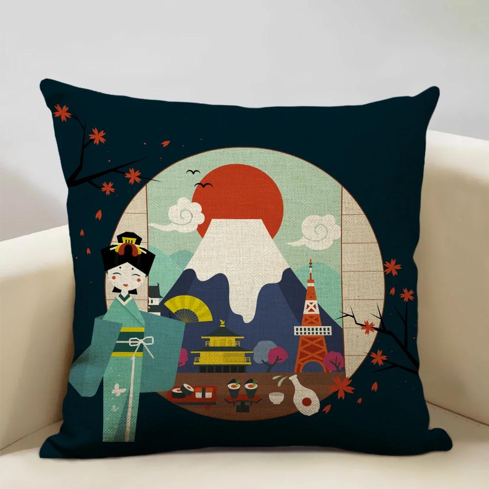 

Japan Mount Fuji Ukiyo-e Retro Cushion Cover Sofa Pillowcase Home Decor Throw Pillow Case 45x45cm 45x45cm18x18Inch