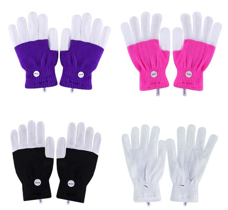 LED Multicolor Light-Up Fingerless Gloves for Halloween & Christmas - Flashing White Knit for Adults & Kids