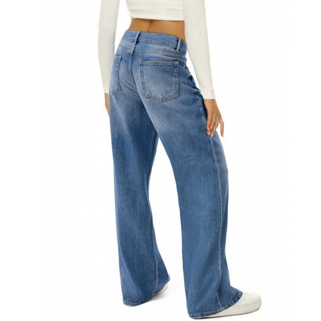 Women's High Waist Washed Women's Jeans Fashionable Versatile Straight Leg Pants