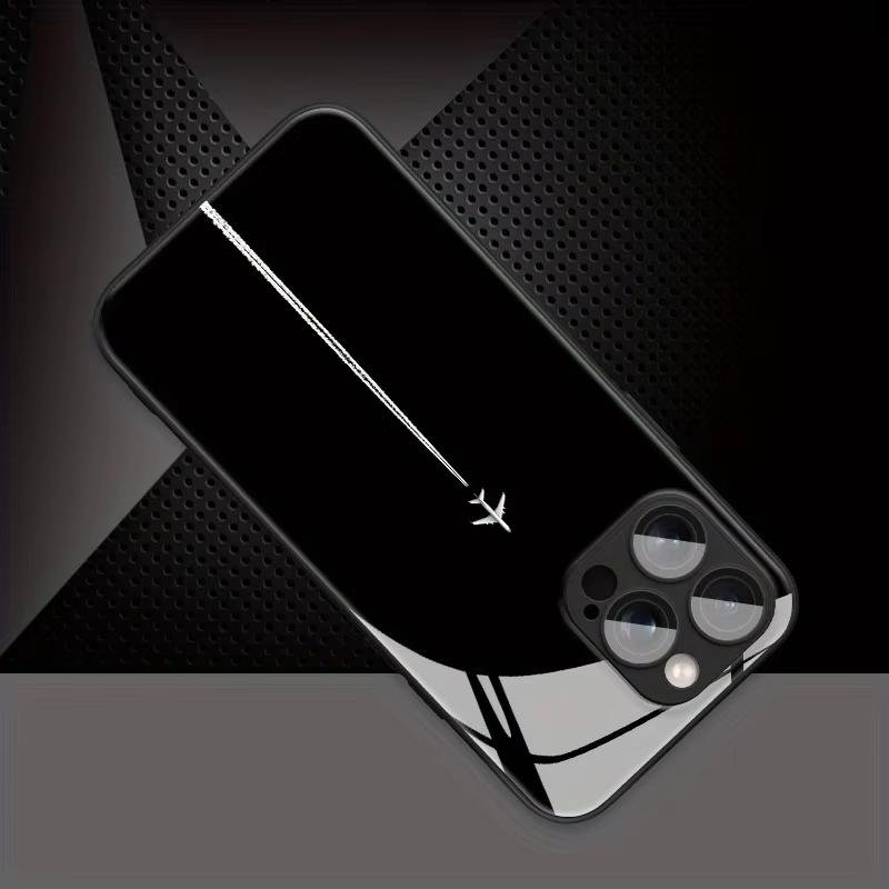 Sky Airplane Contrail Pattern Tempered Glass Phone Case For iPhone 11 12 13 14 15 16 17 Pro Max 17Air 16E 7 8 Plus XR XS X Cover