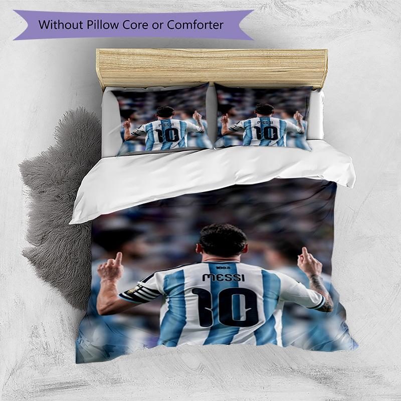 Messi World Cup Glory Bedding Set,Soft Bed Linen for Bedroom Home Decoration,Football Fan Gift,Breathable Duvet Cover with Pillowcases,Soccer Themed,P