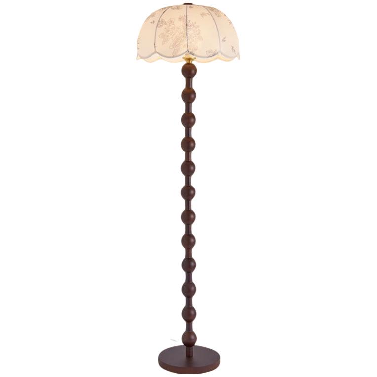 Mid-Century American Retro Floor Lamp with Walnut Finish and Fabric Shade