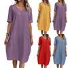 Women's V-Neck Loose Comfortable Short Sleeve Cotton Linen Dress