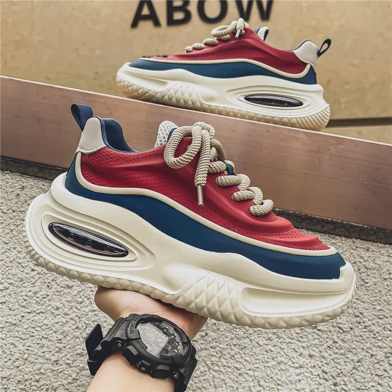 2024 Autumn Men's Breathable Running Shoes: Versatile, Thick-Soled, Air Cushion Dad Sneakers