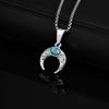 Vintage Green Natural Stone Necklace for Men Boys, Stainless Steel Moon Pendant Necklace, New Fashion Jewelry Gift