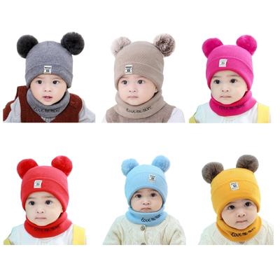 2pcs Infant Bear Hat & Neck Warmer Set Knitted Baby Hat & Scarf Kits Stretchable Toddler Hat Scarfs Comfortable Wearing