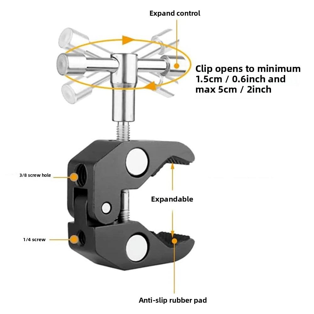 Magic Arm Clip Ballhead Clamp Double Ball Adapter Shoe Mount Adapter Tripod Monopod Clip for Monitor Led Light 1/4" Camera