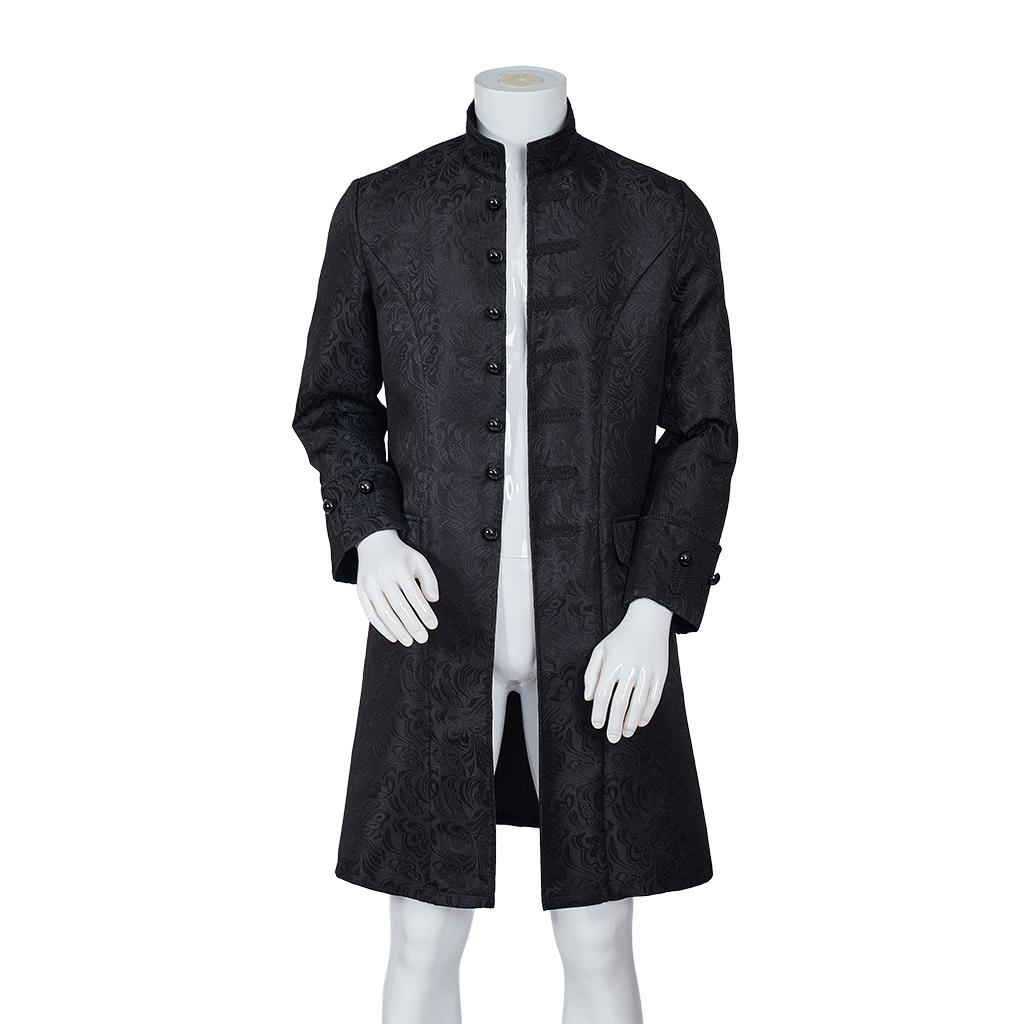 Medieval Gothic Steampunk Jacket Vintage Clothing Men's Solid Color Stand-Up Collar Jacquard