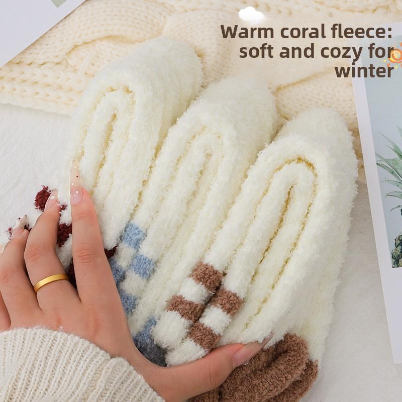 Female Winter Plus Velvet Warm Sports Home Floor Sleep Two Bar In Tube Socks