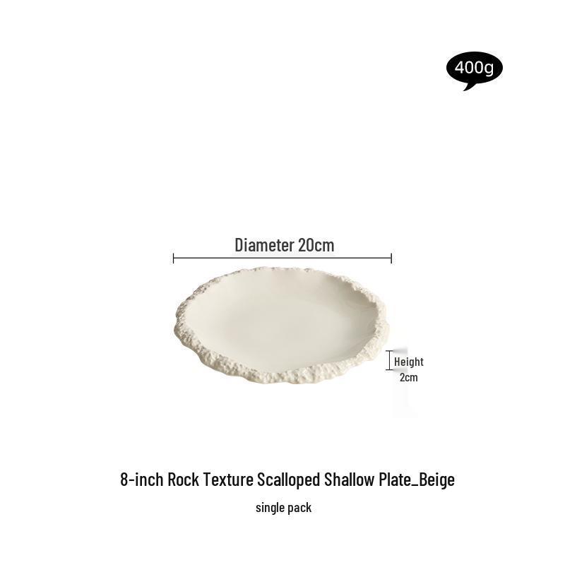 Rock Texture Ruffle Edge Ceramic Dinner Plate, Shallow 2024 New Style Tableware for Hotels