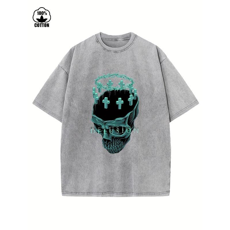 

Men s Summer Loose Thick High-Quality Cotton Washed Round Neck Short Sleeve, Suitable for Street and Outdoor Activities S серый