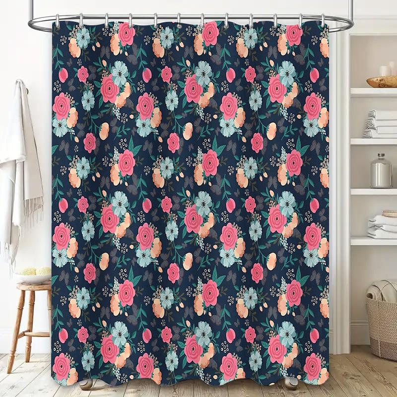 Floral Shower Curtain Botanical Flower Pattern Bathroom Decor Vintage Rustic Farmhouse Washable Fabric Backdrop