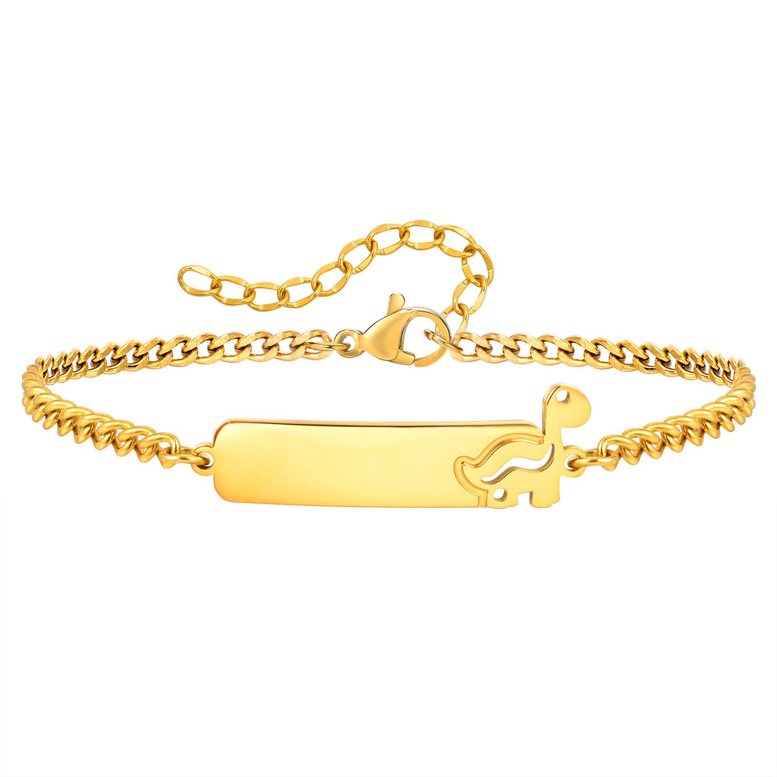 

Vnox Free Engraved Bracelet,Stainless Steel Twist Chain Hollow Dinosaur Curved Nameplate Bracelet, Women Waterproof Jewelry