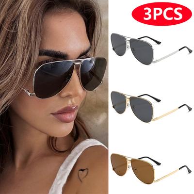 3ks Retro Trend Oválne Pilotné Slnečné Okuliare Dvojitý Most Okuliare Ženy Vonkajšie Kovové Slnečné Okuliare Vysoká Kvalita Klasické UV400 Unisex