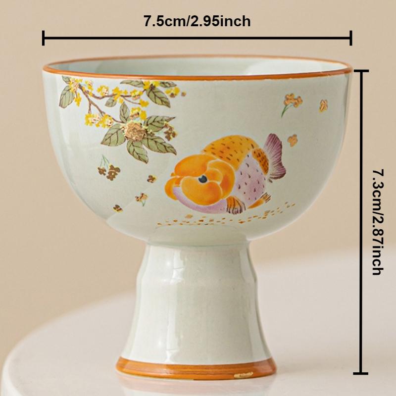 

Керамическая чайная чашка Ручная роспись Османтус Золотая рыбка Высокая ножка Чашка Набор посуды для китайской чайной церемонии Kung Fu Чашки Мастера Ретро Винтажные чайные пиалы