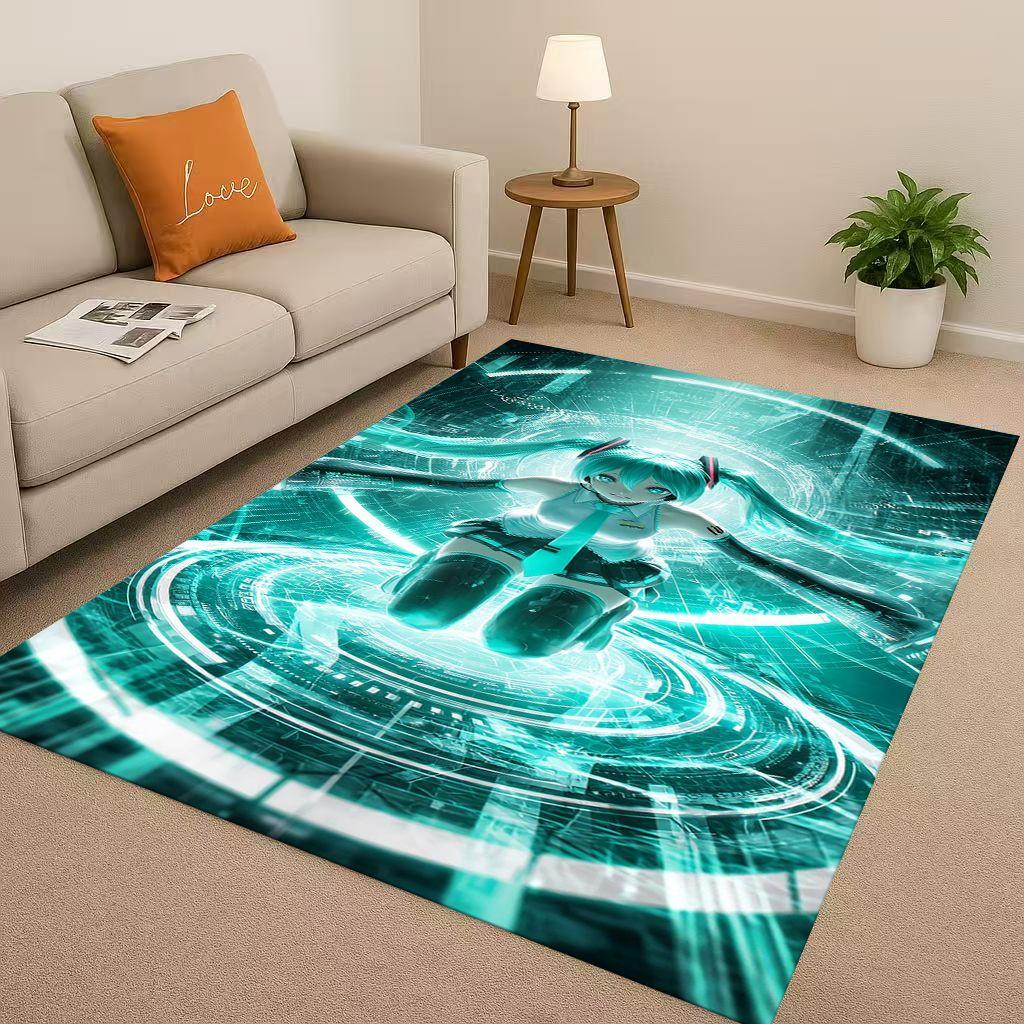3D Kawaii M MIKU Music Cartoon Girl Living Room Non Slip Area Rug Carpet for Bedroom Playroom Sofa,Easy Clean Home Decor Doormat