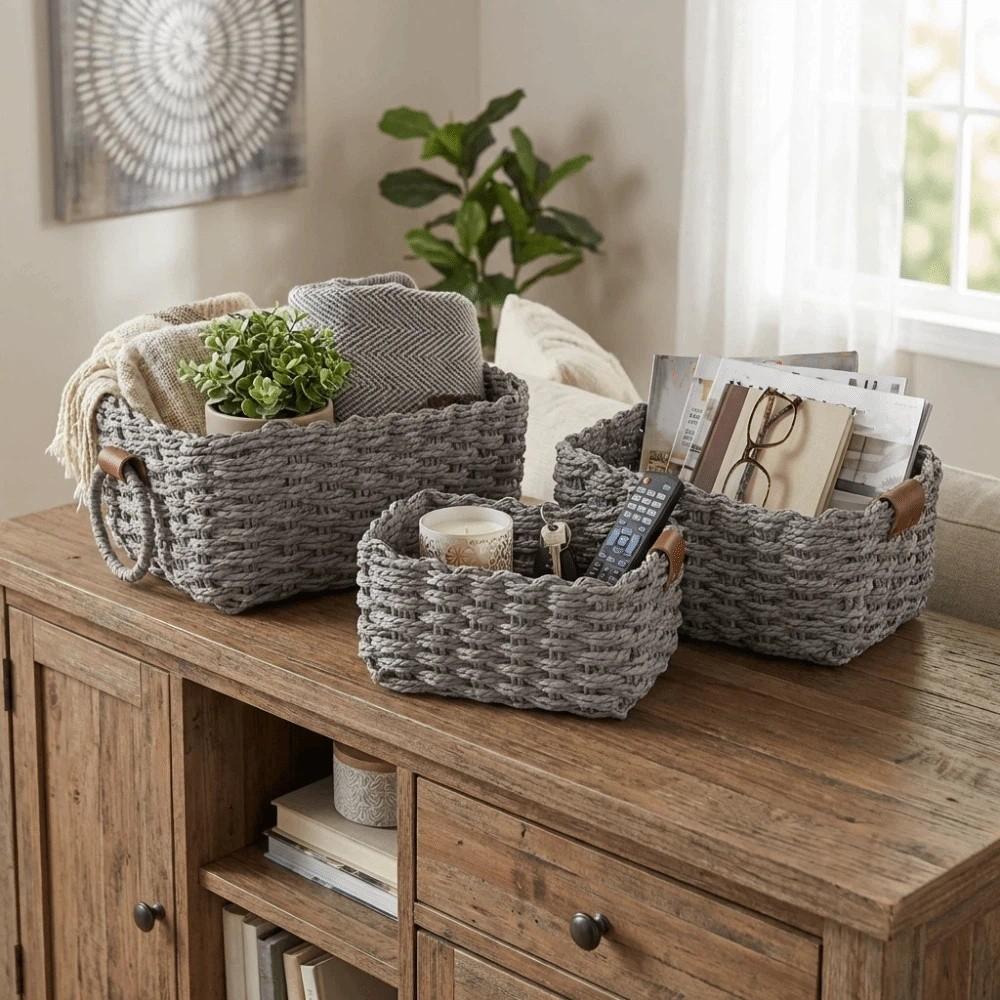 3PCS Simple Woven Storage Basket Eco-friendly Gift Storage Container Practical Gift Basket  Office
