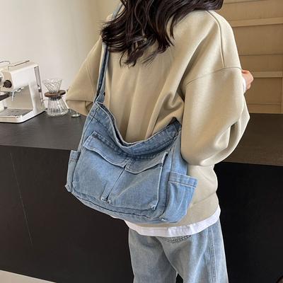 2025 New Retro Literary Denim Bag Messenger Bag Japanese and Korean Ins Simple Shoulder Bag Large-capacity Tote Bag