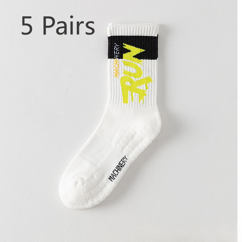 5 par Herrstrumpor för Vår och Höst, Ren Bomull, Svettabsorberande Frottébotten, Basketkorgsstrumpor