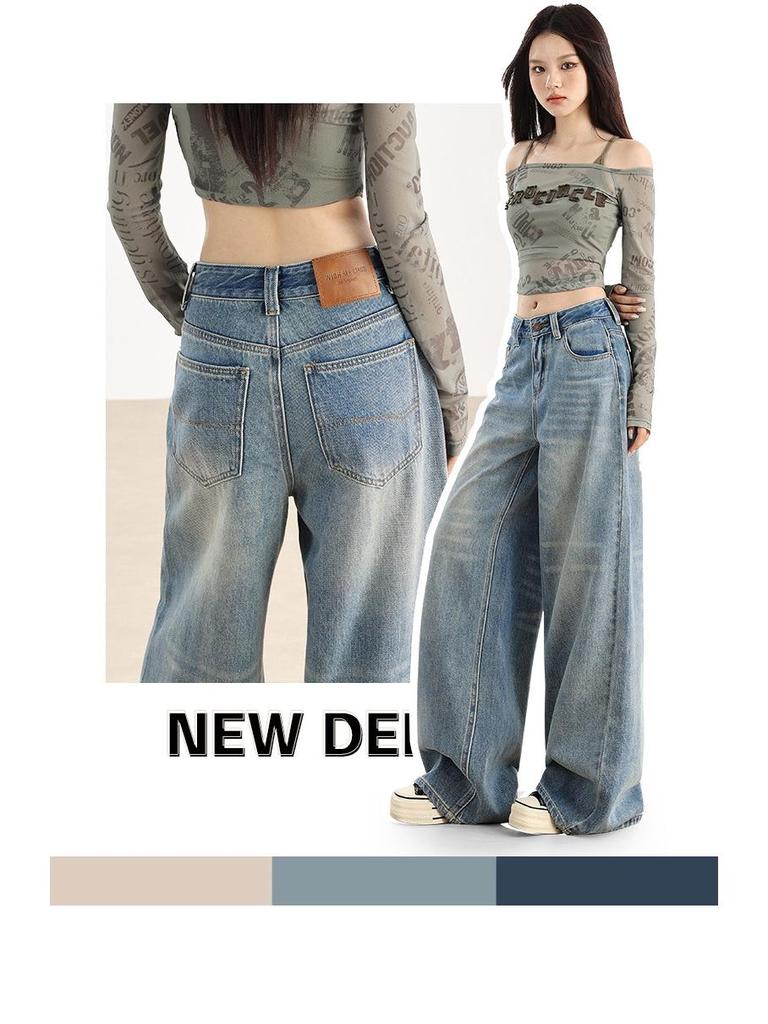 Women's High-Waist Retro Blue Wide-Leg Jeans - Autumn/Winter 2025 Collection.