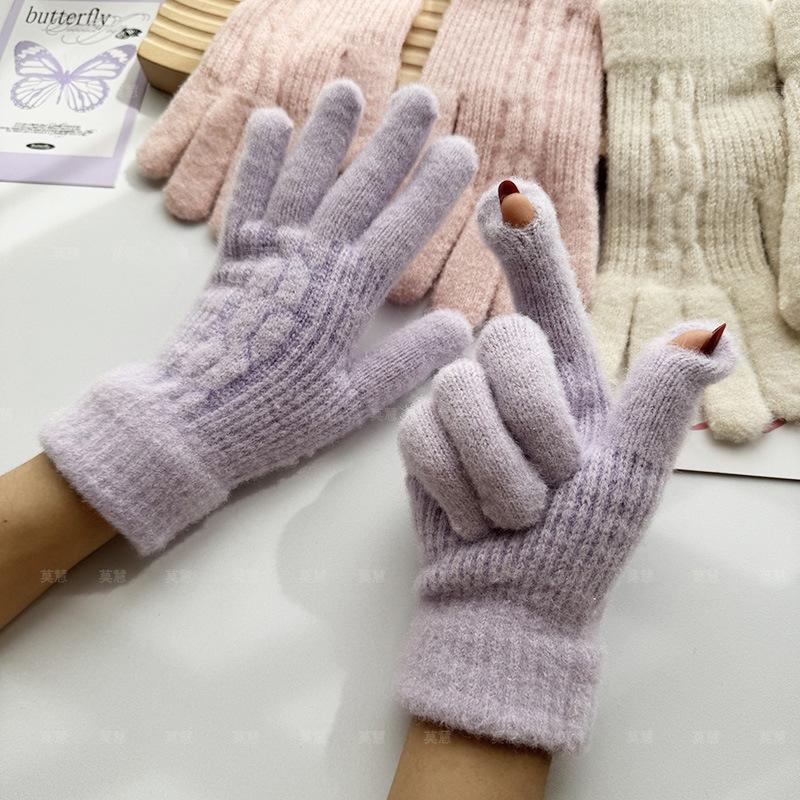 New adult season thickened outdoor knitted wool female finger leakage finger