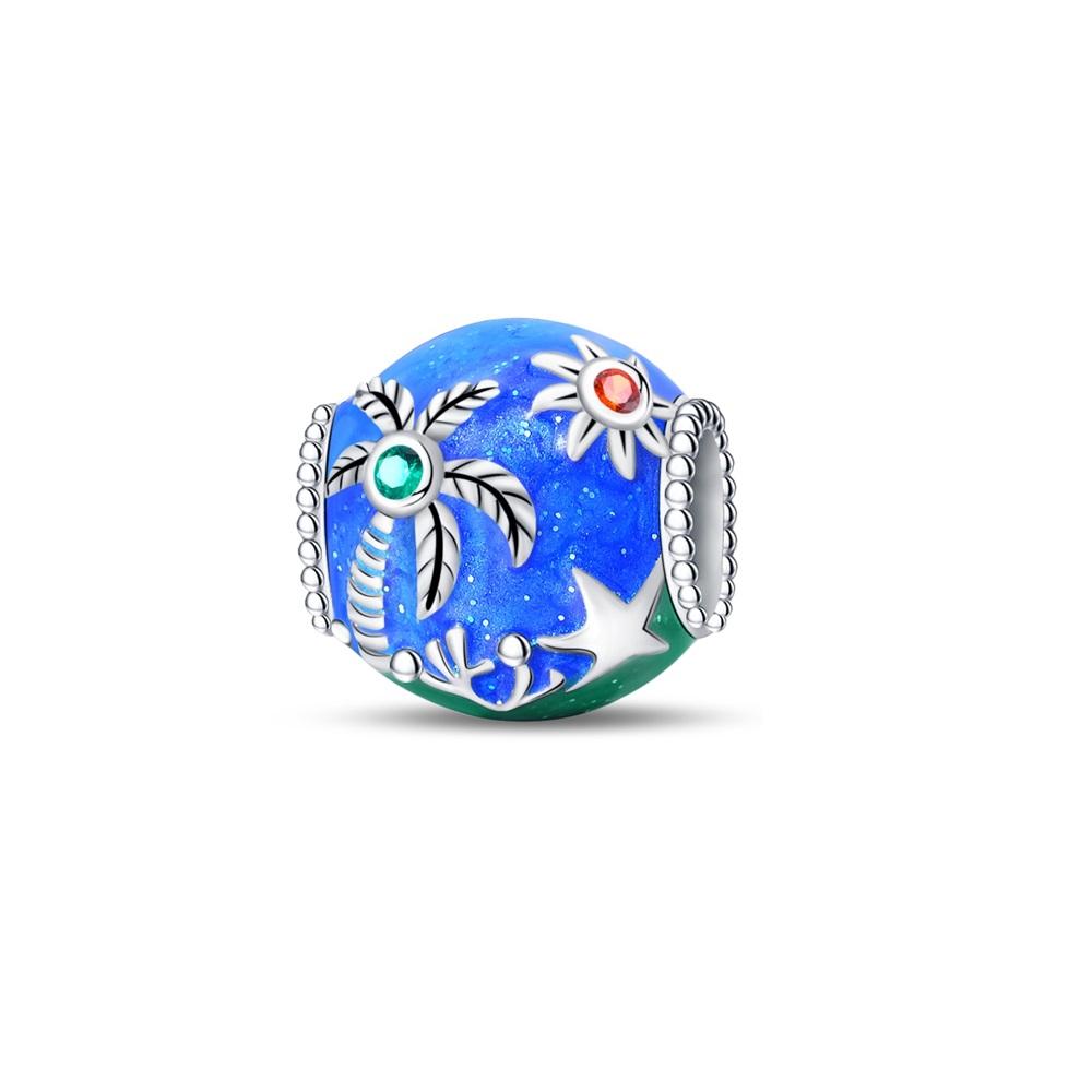New 925 Sterling copper Summer Blue Ocean Turtle Starfish Dolphin Dangle Charms Fit Original Bracelet Necklace Zircon
