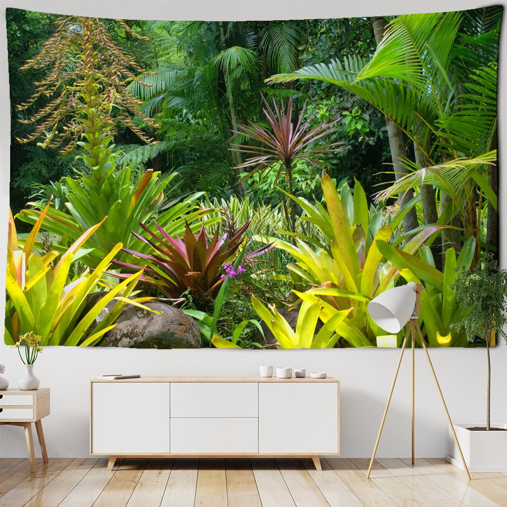 Tropical Rainforest Tapestry Wall Hanging Family Bedroom Decoration Polyester Fabric Bohemian Plant Art Printing