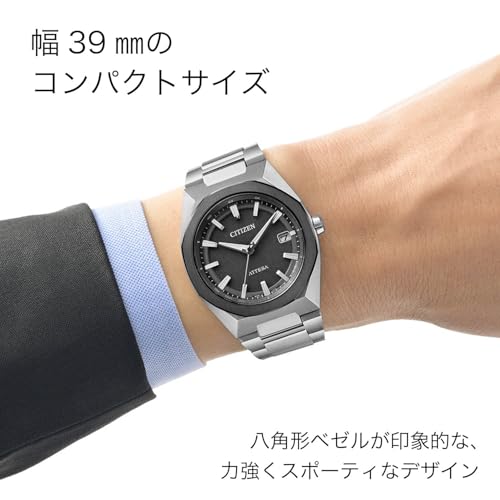 [Citizen] Atessa Light Powered Eco-Drive Radio Watch Waterproof Business Black Octagonal Bezel CB3044-55E Men's Silver