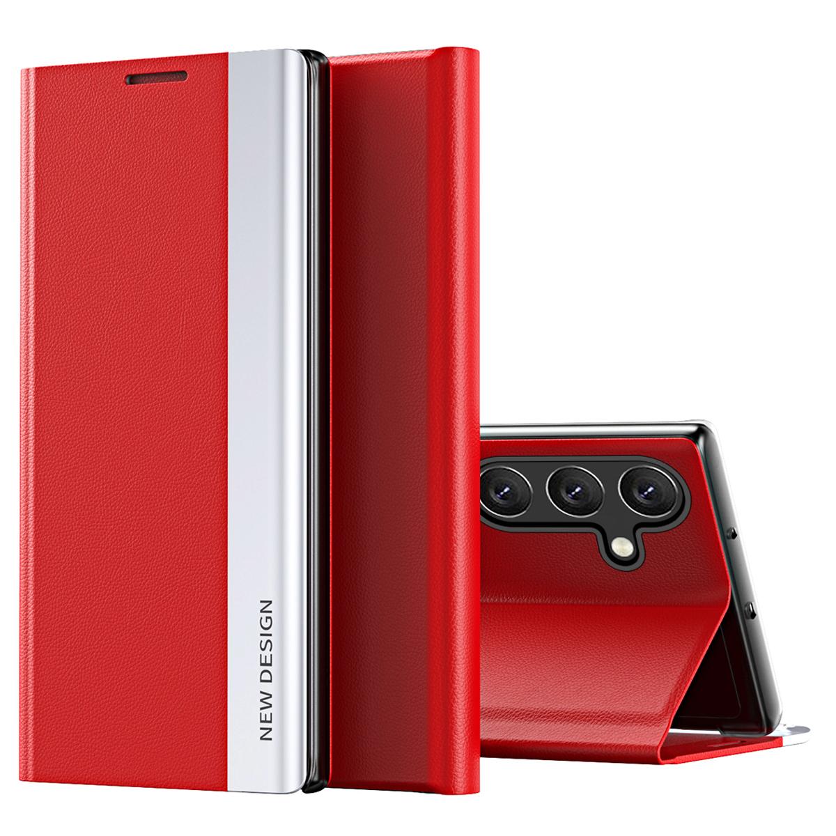 

For Samsung Galaxy A34 5G Electroplating Phone Case PU Leather Flip Stand Phone Cover Red