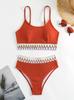 European & American High-Waisted Multicolor Knitted Bikini with Split Design - New Women's Sexy Swimsuit
